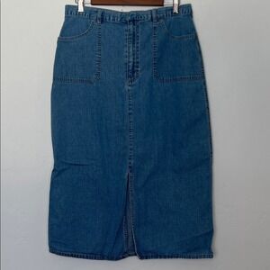 Gloria Vanderbilt Long Denim Skirt Front Slit Blue Size 14